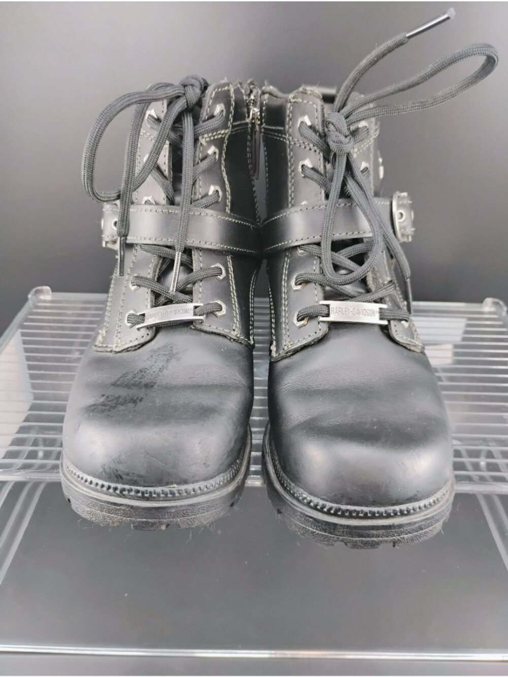 Harley-Davidson Womens Black Leather Ankle Boots With Buckles